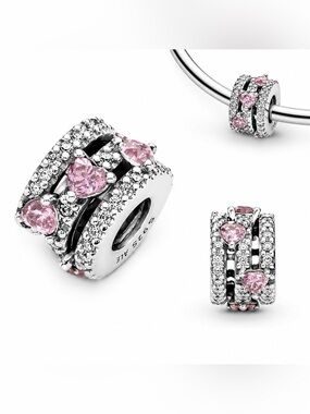 Sparkling Triple Halo Hearts Charm (One)